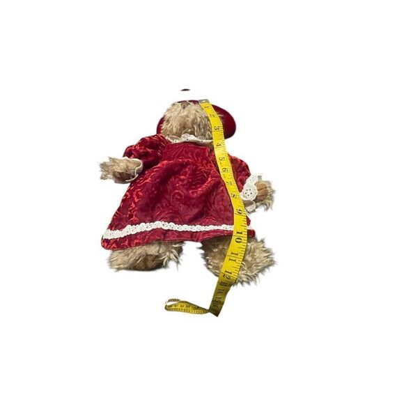 Russ Berrie Red Tan White Alexandra Velvet Dress Stuffed Teddy Bear Plush 12" - Picture 6 of 15